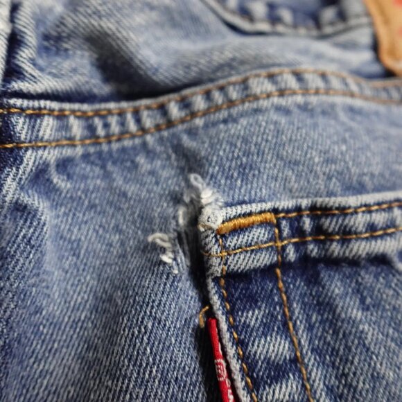 Vintage Levi's 505 Pants Men's W36 L 34 Denim Blue Ankle Flat Front Distressed - Picture 12 of 13